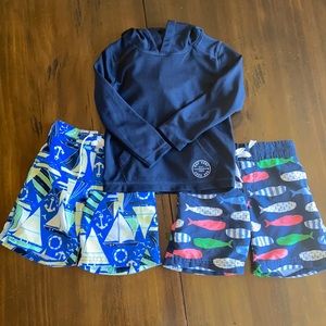 2 boys Janie & Jack swim shorts + Gap swim shirt